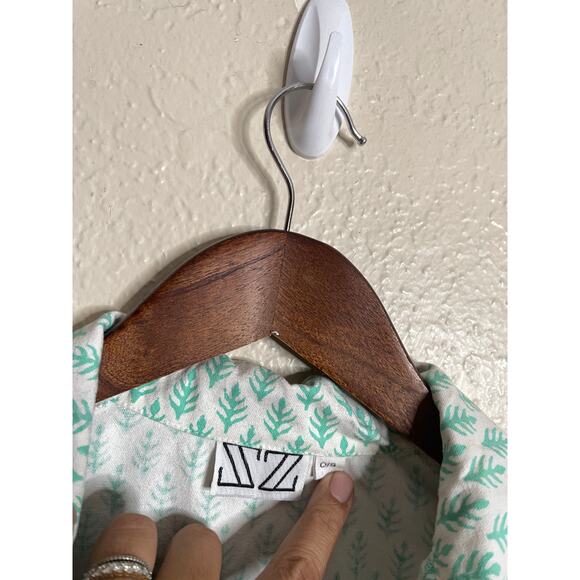 SZ Blockprints Cotton Jacket Green Leaf Red Floral Trim Hand Block Womans OS - Picture 10 of 11